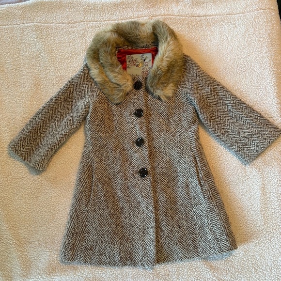 Tabitha Herringbone Swing Coat with Faux Fur Collar, Size 2 - Picture 8 of 8